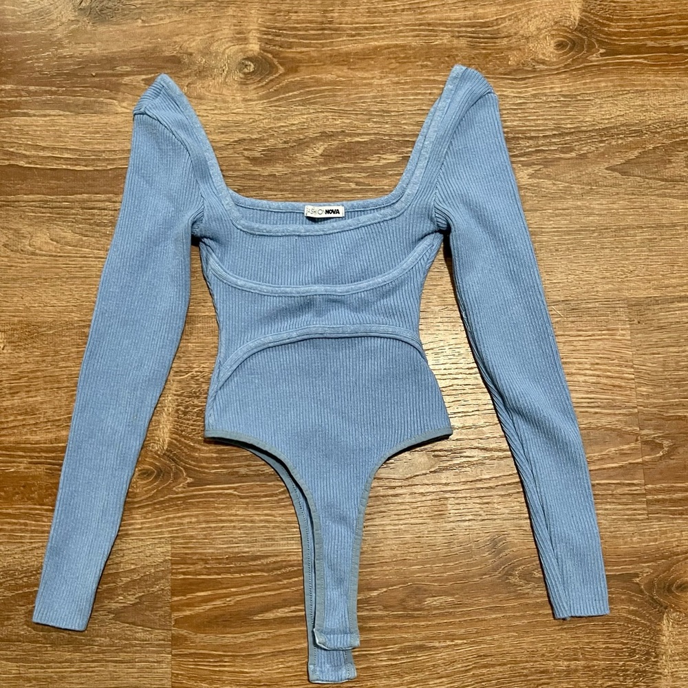 Fashion Nova blue knit bodysuit